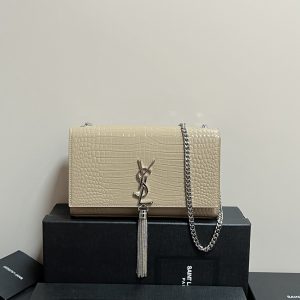 Alternative view of YSL KATE MEDIUM TASSEL IN CROCODILE-EMBOSSED LEATHER BEIGE 9.4 X 5.7 X 2.1 INCHES