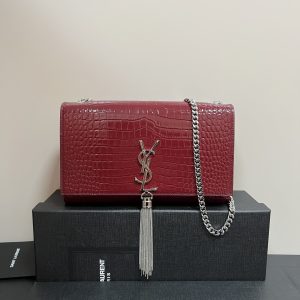 Alternative view of YSL KATE MEDIUM TASSEL IN CROCODILE-EMBOSSED LEATHER RED 9.4 X 5.7 X 2.1 INCHES