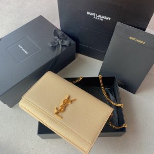 Alternative view of YSL KATE MEDIUM IN GRAIN DE POUDRE EMBOSSED LEATHER DARK BEIGE 9.4 X 5.7 X 2.1 INCHES