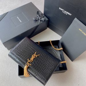 Alternative view of YSL KATE MEDIUM TASSEL IN CROCODILE-EMBOSSED LEATHER BLACK 9.4 X 5.7 X 2.1 INCHES