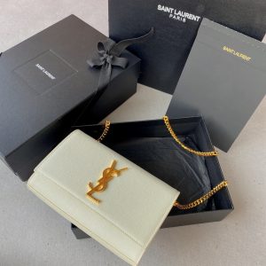 Alternative view of YSL KATE SMALL IN GRAIN DE POUDRE EMBOSSED LEATHER WHITE 7.8 X 4.9 X 1.9 INCHES