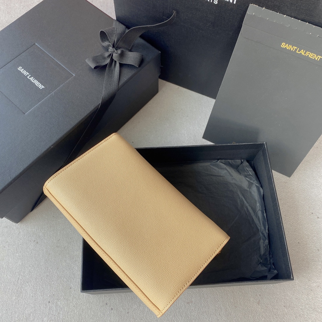 YSL KATE SMALL IN GRAIN DE POUDRE EMBOSSED LEATHER LIGHT YELLOW GOLD 7.8 X 4.9 X 1.9 INCHES - Image 3