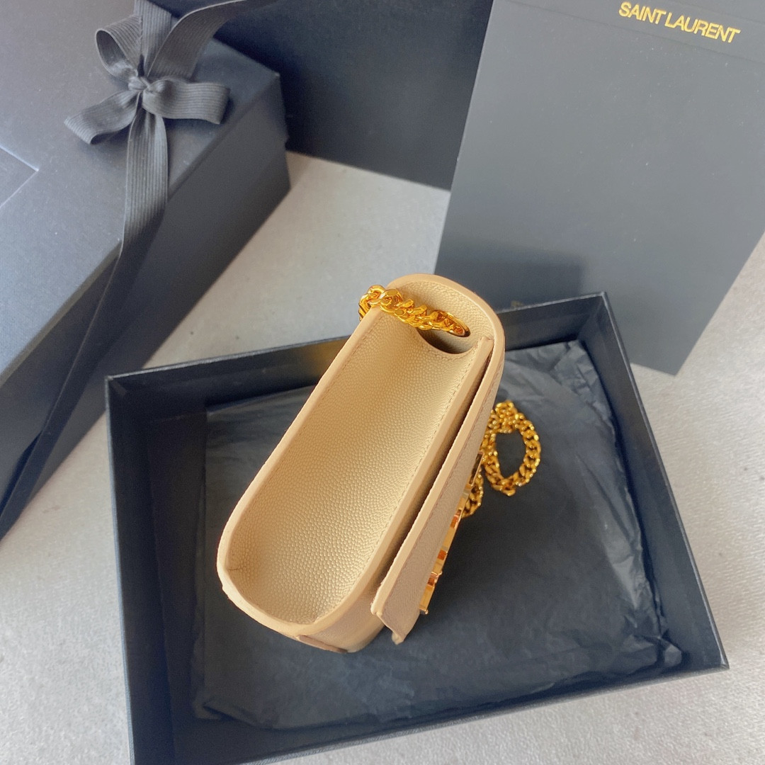 YSL KATE SMALL IN GRAIN DE POUDRE EMBOSSED LEATHER LIGHT YELLOW GOLD 7.8 X 4.9 X 1.9 INCHES - Image 5