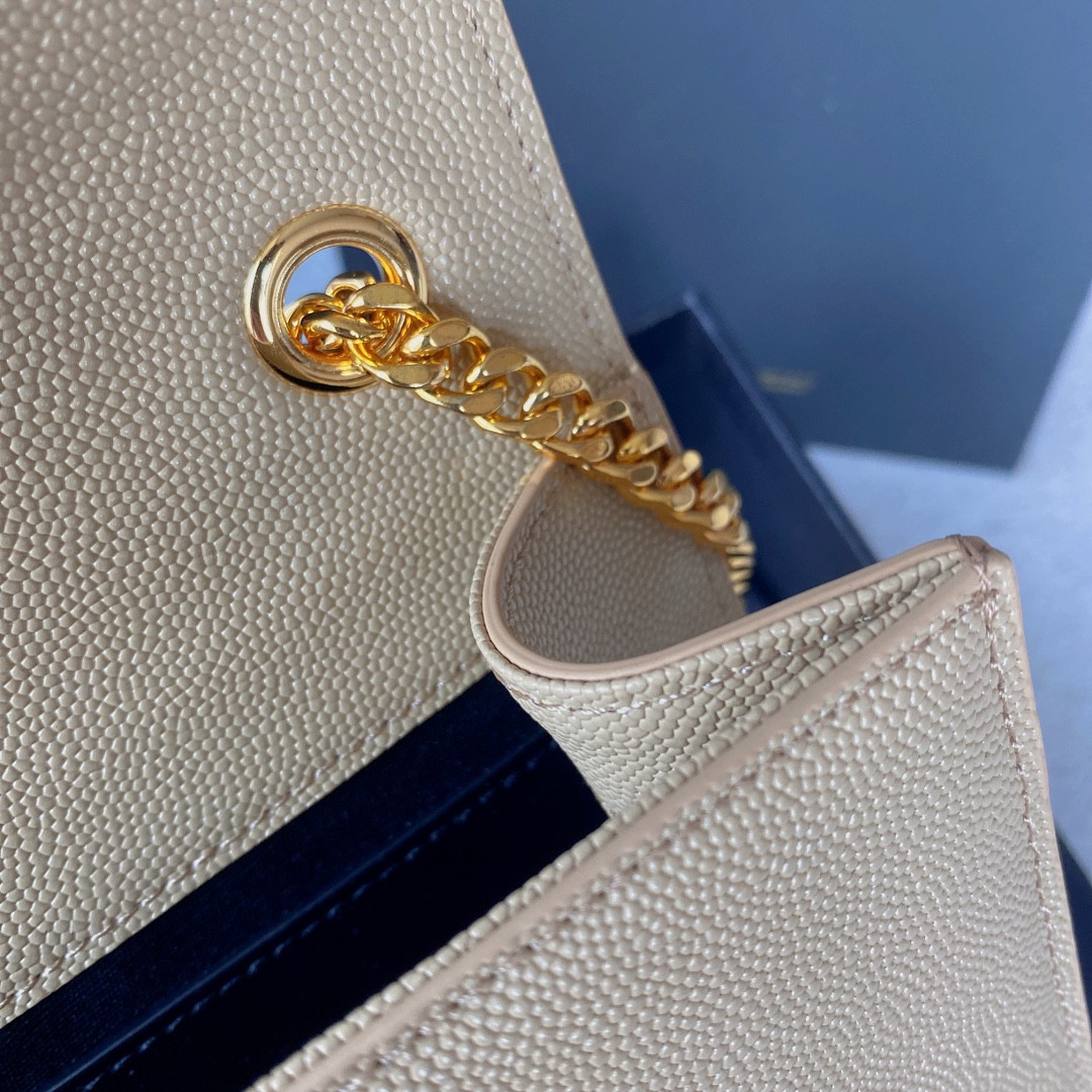 YSL KATE SMALL IN GRAIN DE POUDRE EMBOSSED LEATHER LIGHT YELLOW GOLD 7.8 X 4.9 X 1.9 INCHES - Image 10