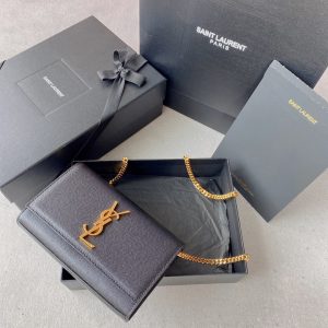 Alternative view of YSL KATE SMALL IN GRAIN DE POUDRE EMBOSSED LEATHER NAVY GOLD 7.8 X 4.9 X 1.9 INCHES
