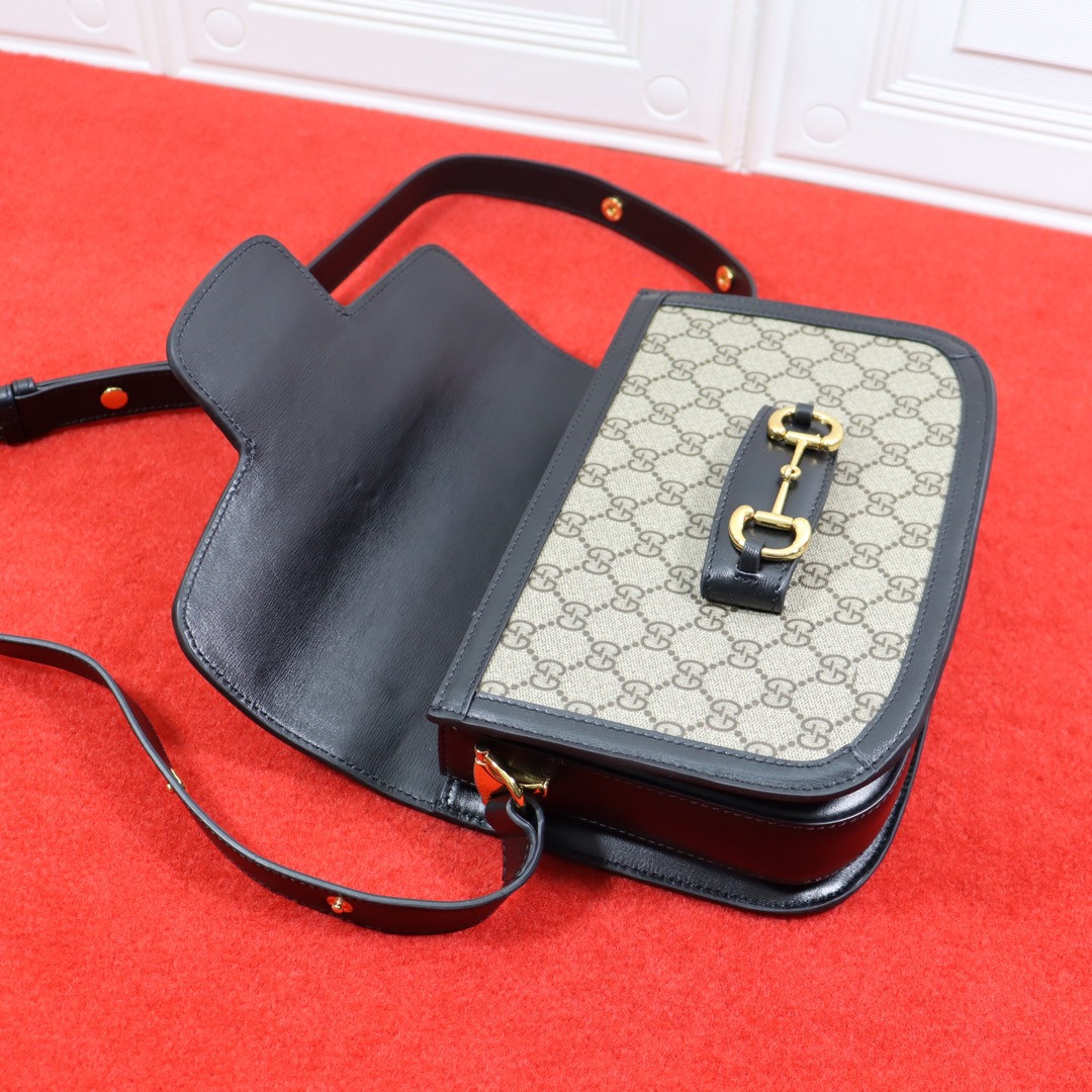 GUCCI HORSEBIT 1955 SHOULDER BAG Beige Black 9.8"W x 7"H x 3.1"D - Image 8
