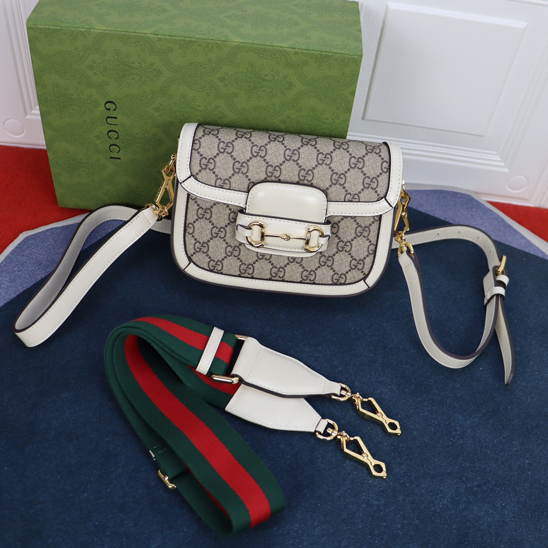 GUCCI HORSEBIT 1955 MINI BAG GRAY WHITE 8.1"W x 5.7"H x 2"D - Image 2