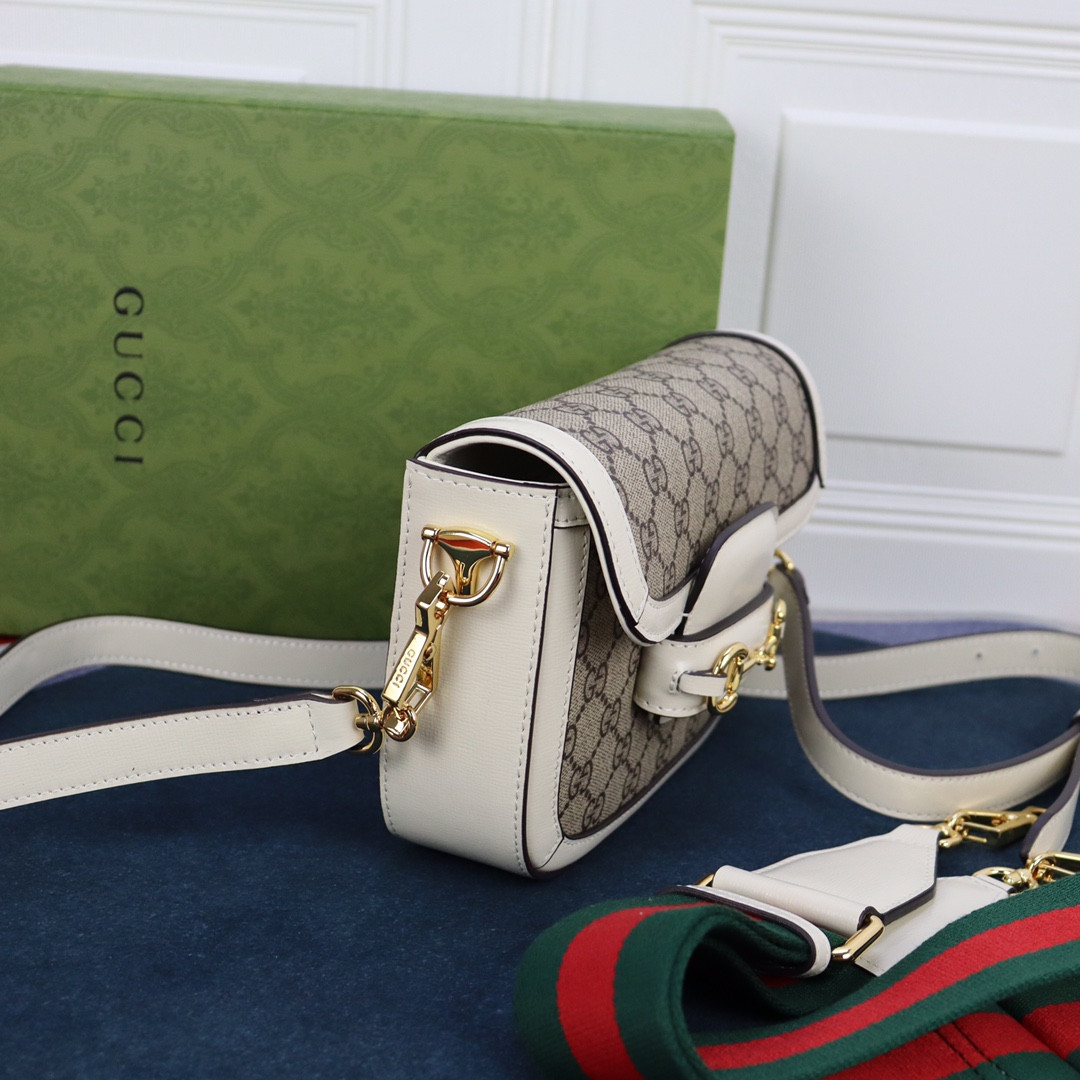 GUCCI HORSEBIT 1955 MINI BAG GRAY WHITE 8.1"W x 5.7"H x 2"D - Image 4