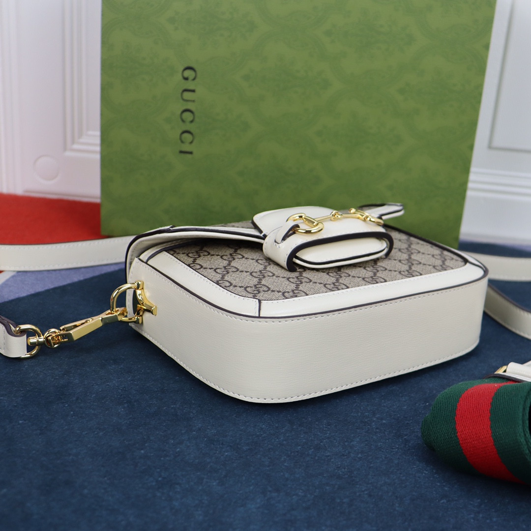 GUCCI HORSEBIT 1955 MINI BAG GRAY WHITE 8.1"W x 5.7"H x 2"D - Image 5