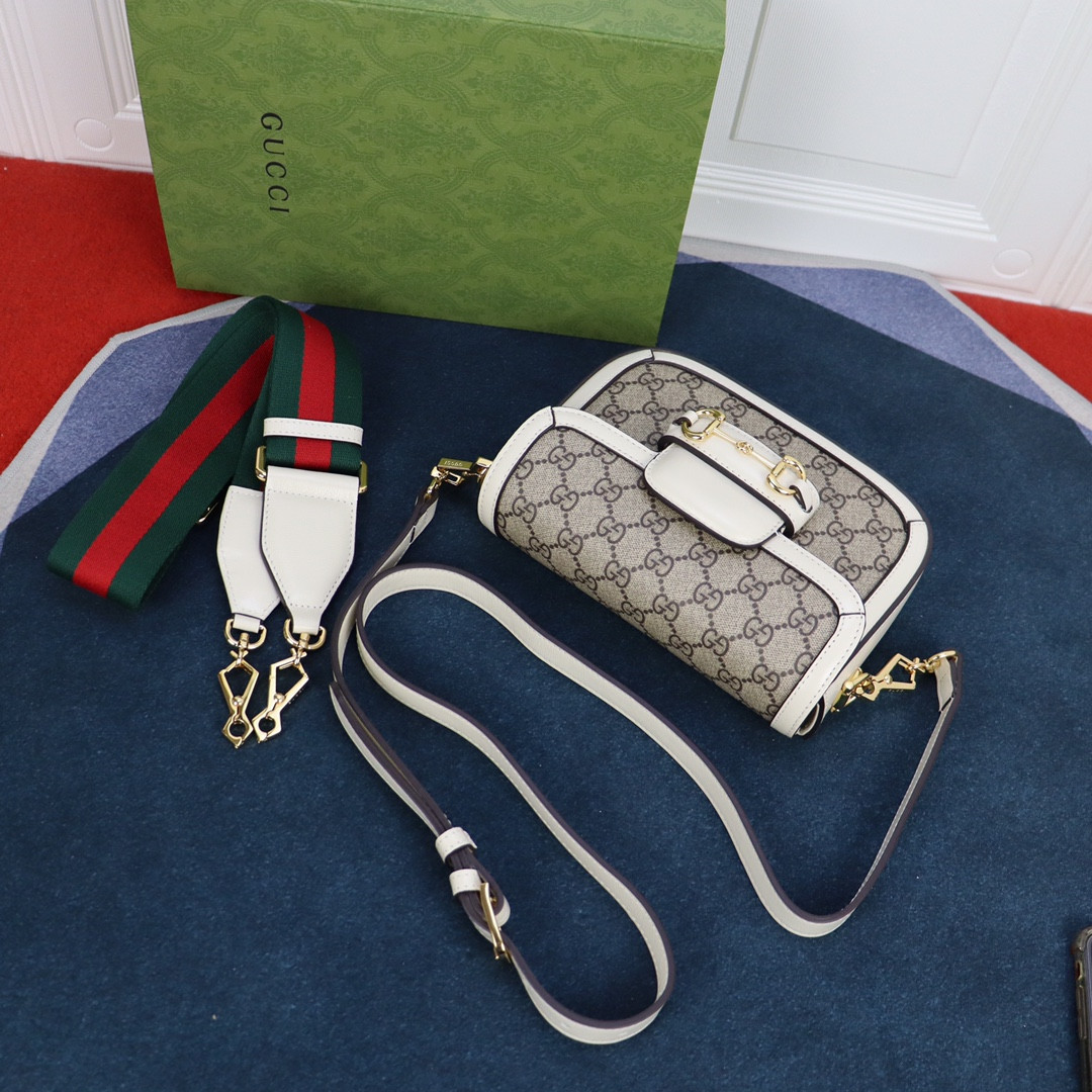 GUCCI HORSEBIT 1955 MINI BAG GRAY WHITE 8.1"W x 5.7"H x 2"D - Image 7