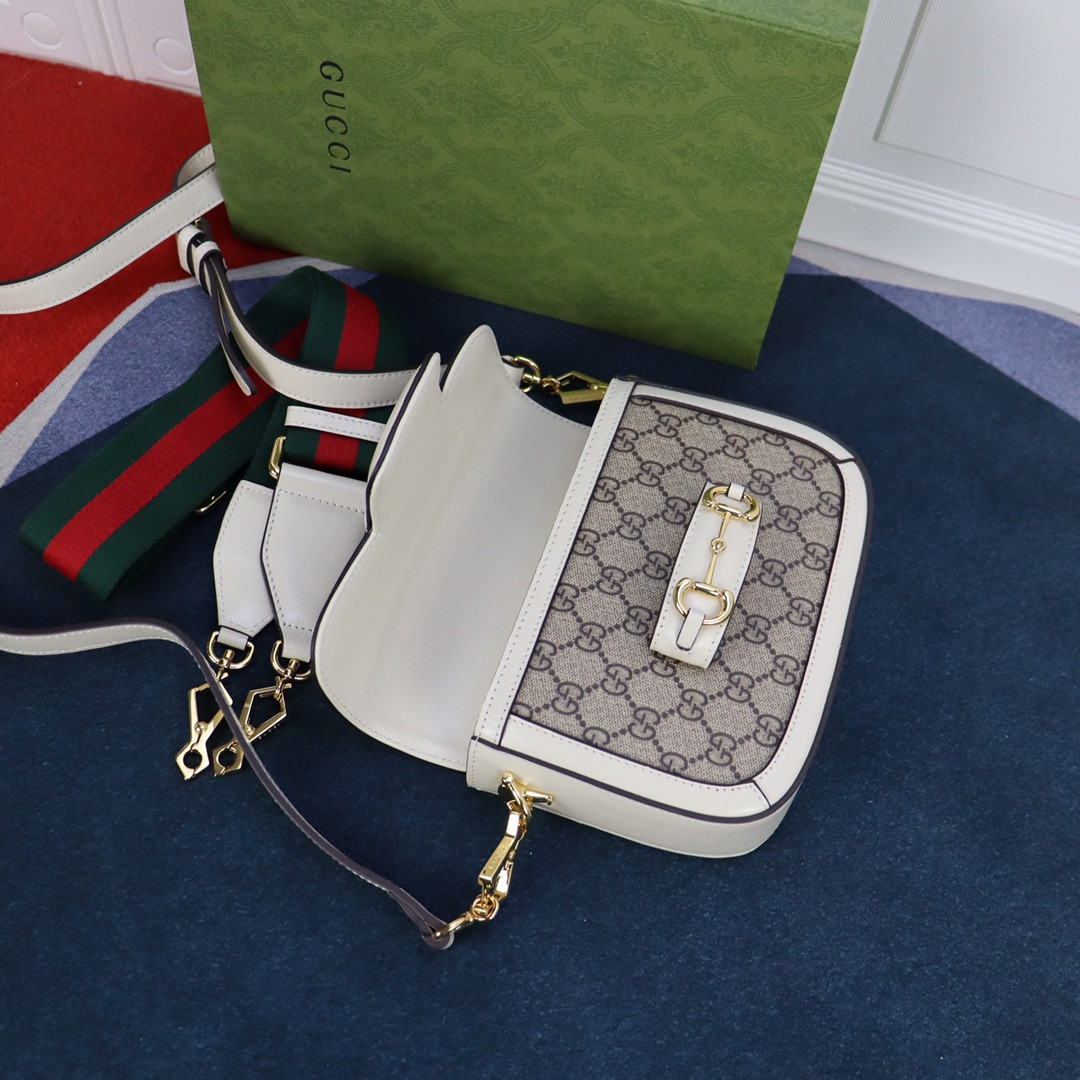 GUCCI HORSEBIT 1955 MINI BAG GRAY WHITE 8.1"W x 5.7"H x 2"D - Image 8