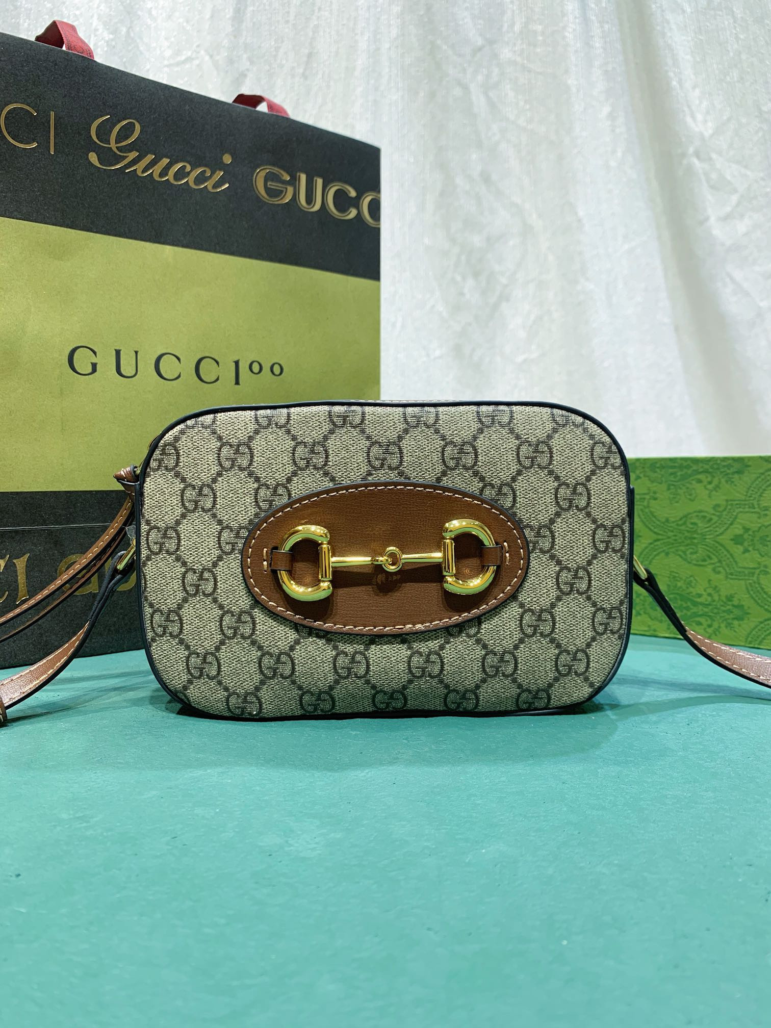 GUCCI HORSEBIT 1955 SMALL SHOULDER BAG Beige and ebony 7.9"W x 5.1"H x 2.4"D - Image 2