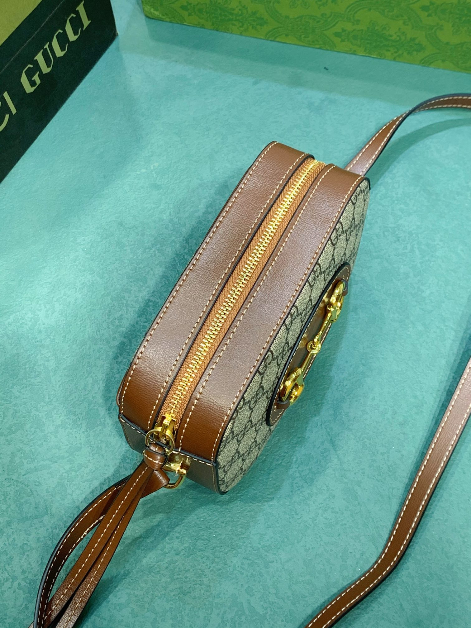 GUCCI HORSEBIT 1955 SMALL SHOULDER BAG Beige and ebony 7.9"W x 5.1"H x 2.4"D - Image 5