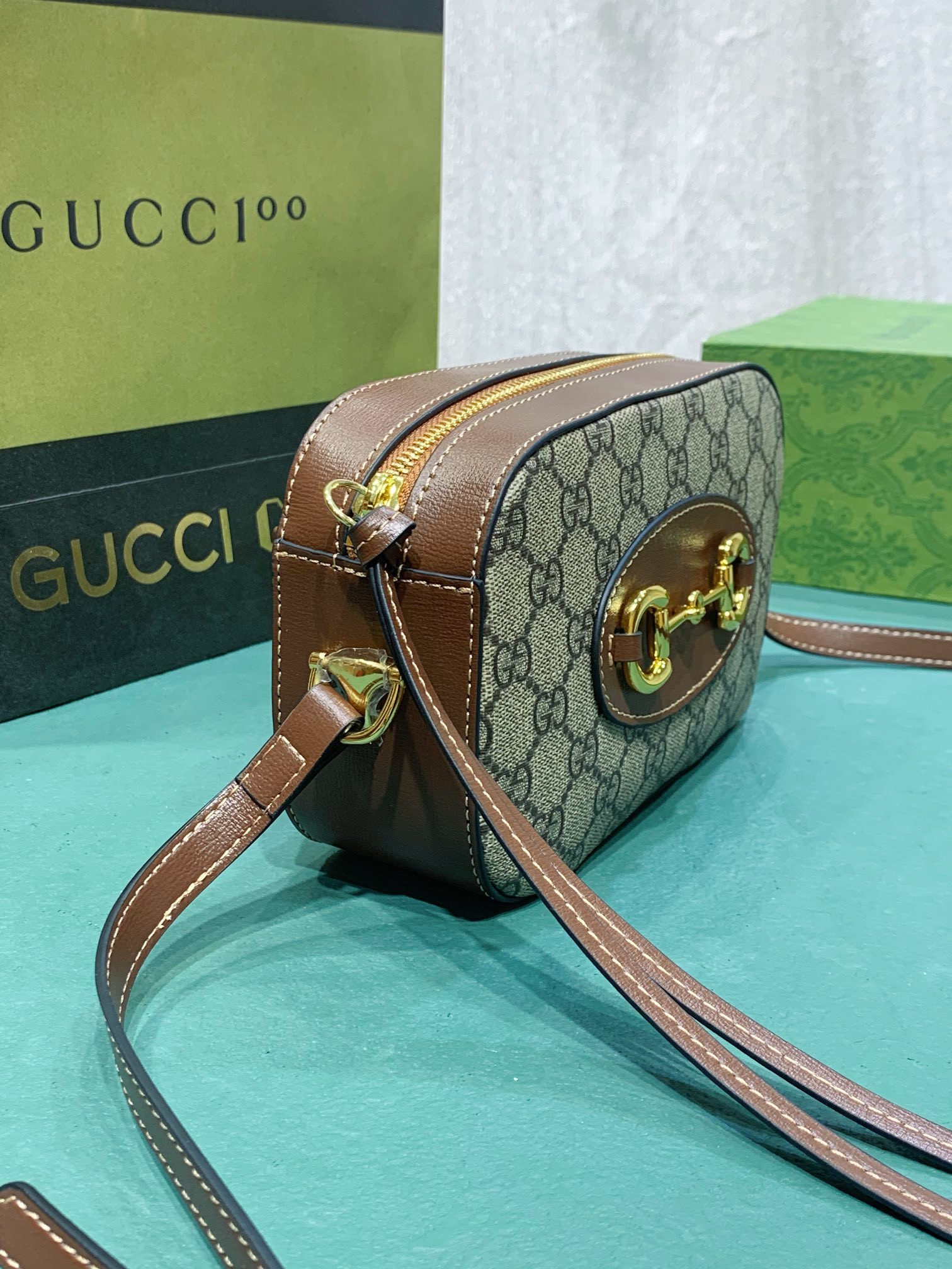 GUCCI HORSEBIT 1955 SMALL SHOULDER BAG Beige and ebony 7.9"W x 5.1"H x 2.4"D - Image 7
