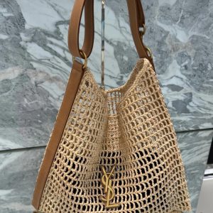 YSL OXALIS BAG IN RAFFIA MACRAM¨¦  Color Natural 14.6X15.7X1.2INCHES
