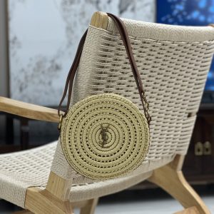 Alternative view of YSL ROUND BAG IN RAFFIA AND VEGETABLE-TANNED LEATHER Color Natural