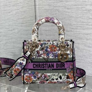 Medium Lady Dior Bag White Multicolor Dior 4 Saisons ¨¦t¨¦ Embroidery 24 x 20 x 12 cm