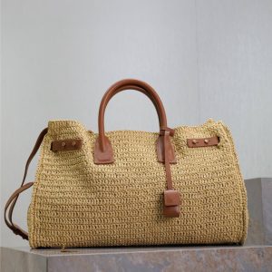 YSL SAC DE jour supple in raffia and leather - medium 41x28x13cm